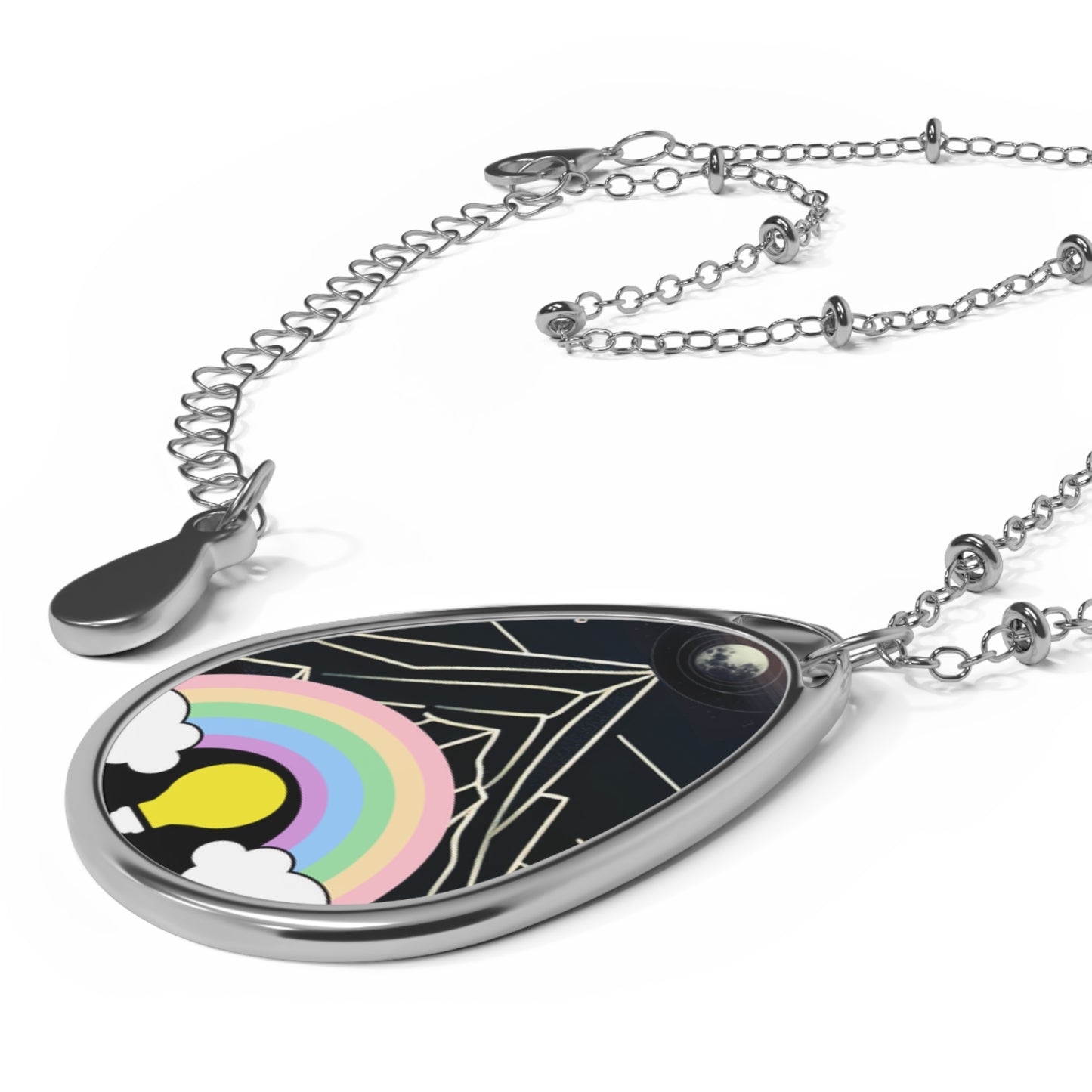 Colorful Rainbow Mountain Oval Necklace - Inspirational Jewelry for Nature Lovers