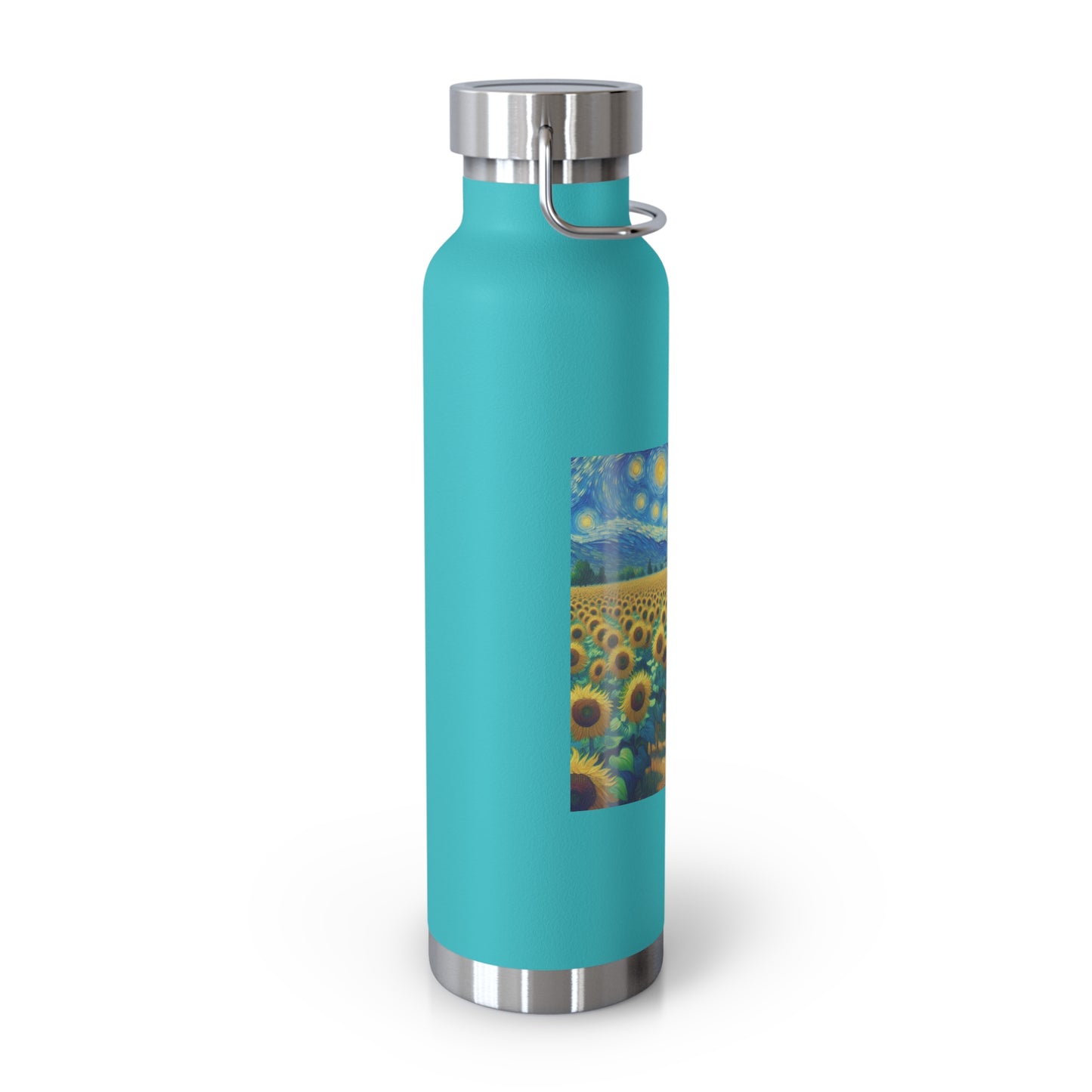 Artistic Copper Vacuum Insulated Bottle - 22oz Sunflower Design, Eco-Friendly Water Bottle, Travel Mug, Gift for Nature Lovers, Camping