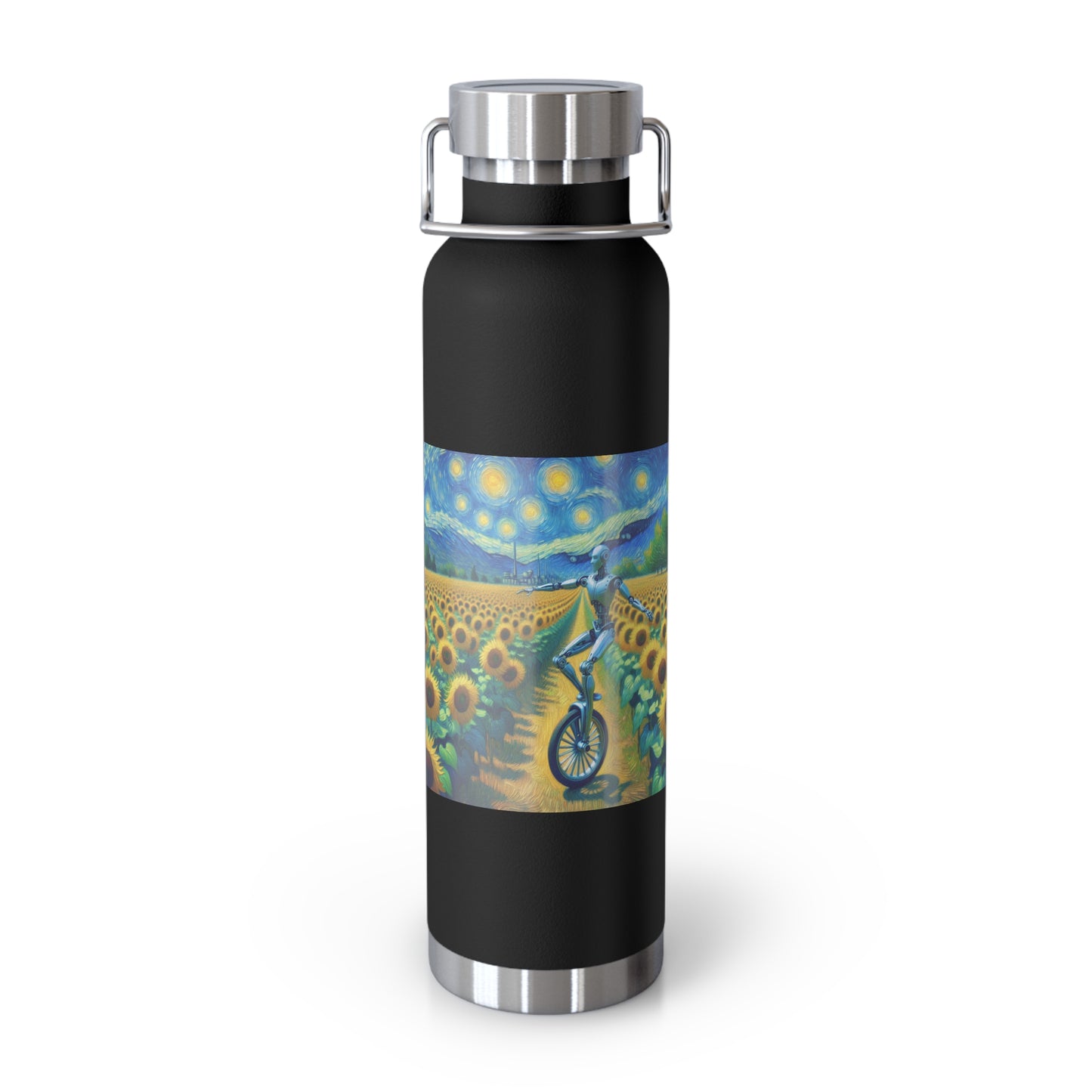 Artistic Copper Vacuum Insulated Bottle - 22oz Sunflower Design, Eco-Friendly Water Bottle, Travel Mug, Gift for Nature Lovers, Camping