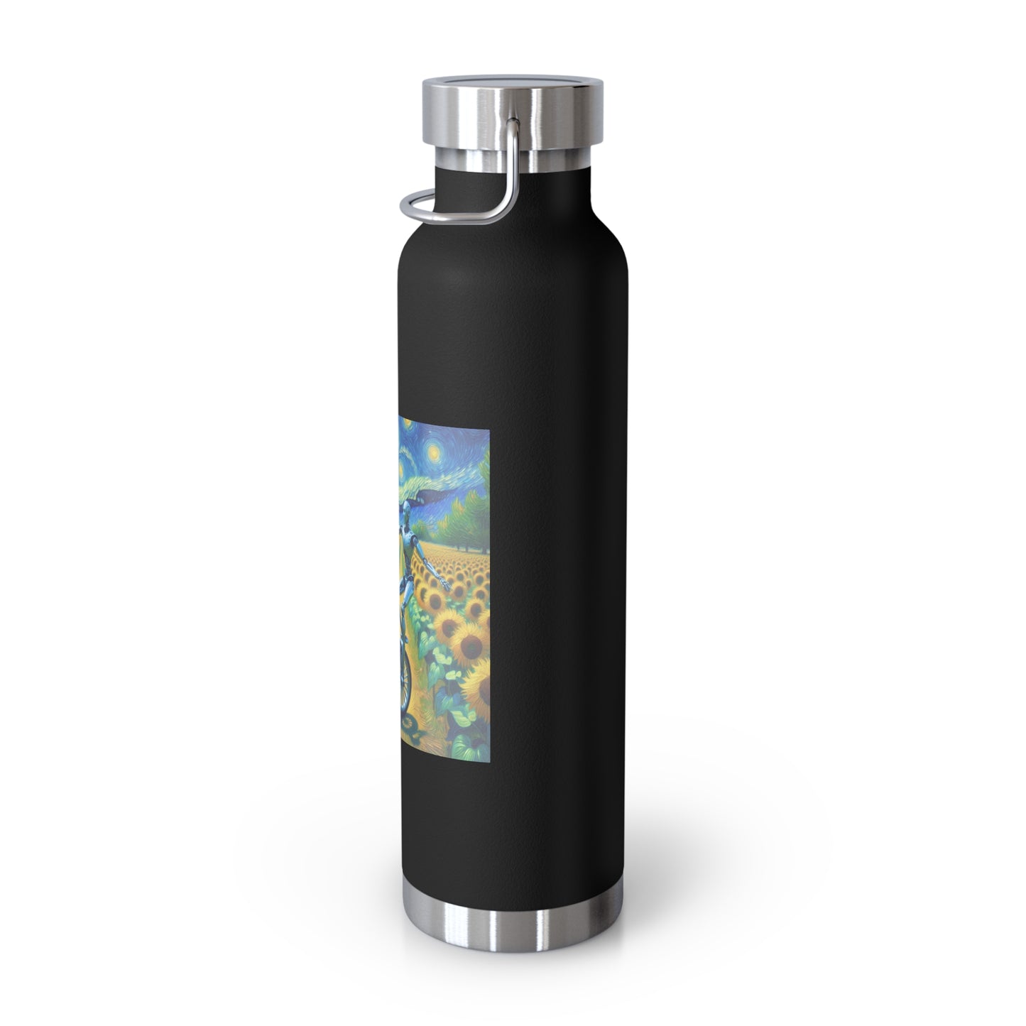 Artistic Copper Vacuum Insulated Bottle - 22oz Sunflower Design, Eco-Friendly Water Bottle, Travel Mug, Gift for Nature Lovers, Camping