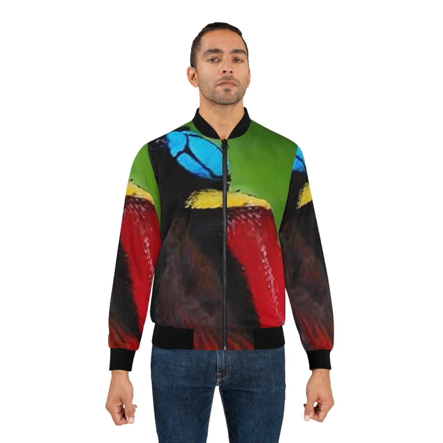 Vibrant Tropical Bird Men's Bomber Jacket - Stylish & Colorful Outerwear