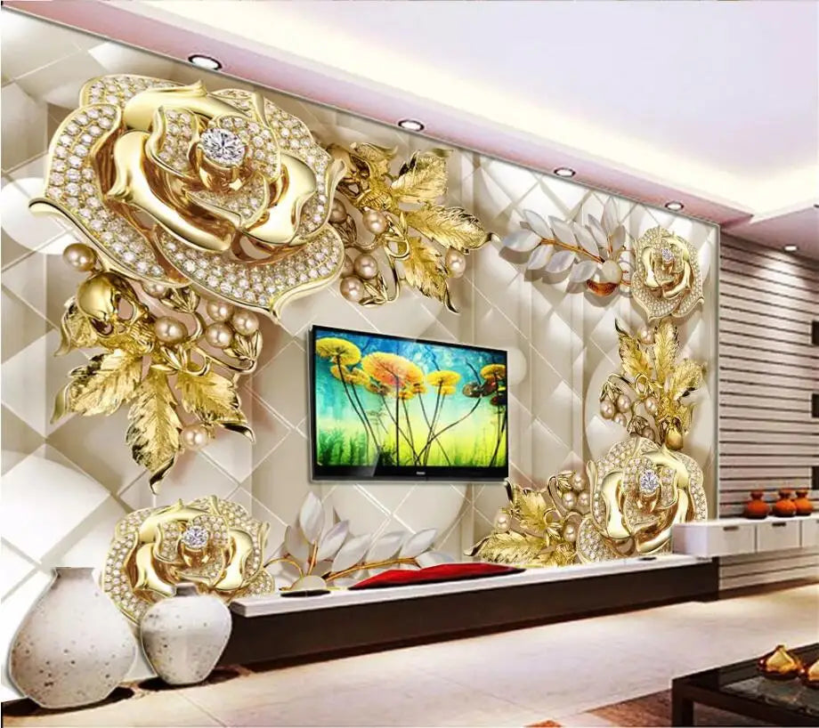 wellyu Custom 3D wallpaper luxury black dahlia soft bag jewelry обои TV background wall living room bedroom moisture wallpaper