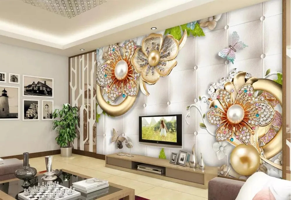 wellyu Custom 3D wallpaper luxury black dahlia soft bag jewelry обои TV background wall living room bedroom moisture wallpaper