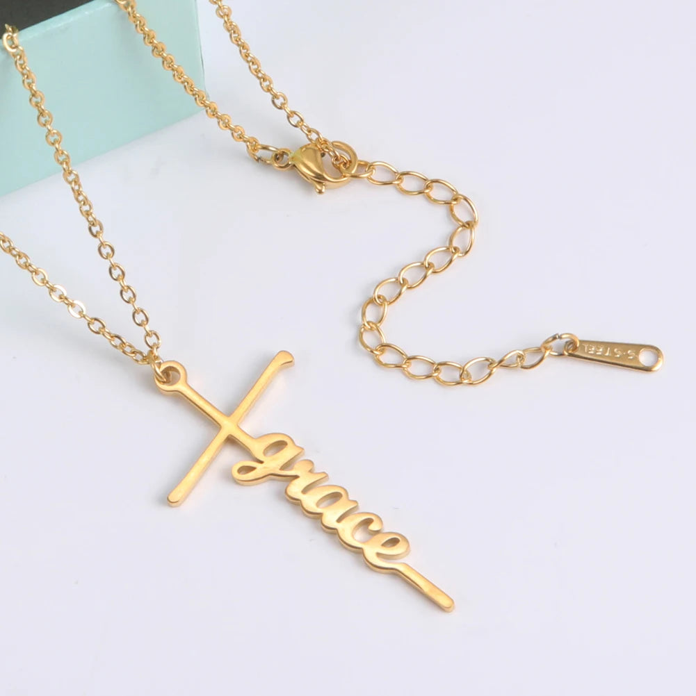 Cazador Custom Name Cross Pendant Necklace Stainless Steel Personalized Jewelry Chain on the Neck New Year Valentine's day Gifts
