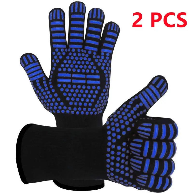 BBQ Gloves Fireproof Heat Resistant Oven Mitts Silicone Non-Slip Kitchen Grilling Gloves Barbecue Cooking Baking Smoker Gloves