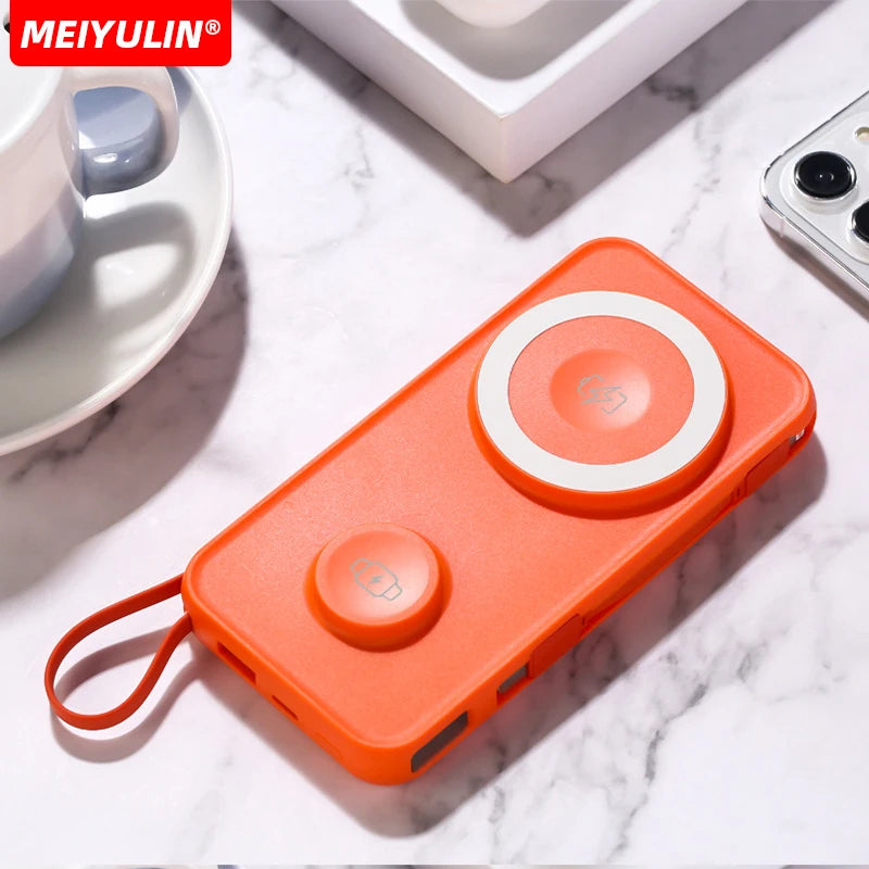 10000mAh Magnetic Wireless Power Bank With Cable Portable USB C Fast Charging External Battery For IPhone 15 Samsung Apple Watch