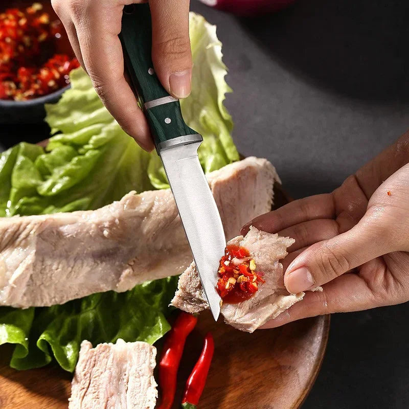 Barbecue Knife Can Open Bottle Cleaver Meat Fruit Vegetables Utility Boning Knife Kitchen Chef Knives Wooden Handle With Sheath