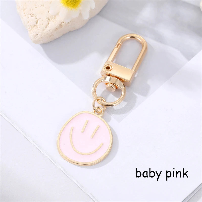 Lovely Smile Face Keychain Cute White Purple Yellow Pink Blue Black Enamel Metal Key Ring Bag Accessories For Women Ladies
