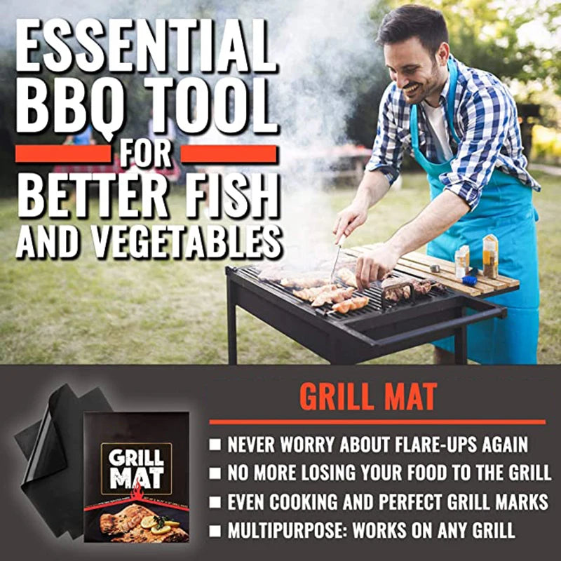 60*40cm Non-stick BBQ Grill Mat Baking Mat Barbecue Tool Cooking Grilling Sheet Heat Resistance Easily Cleaned Kitchen BBQ Tool