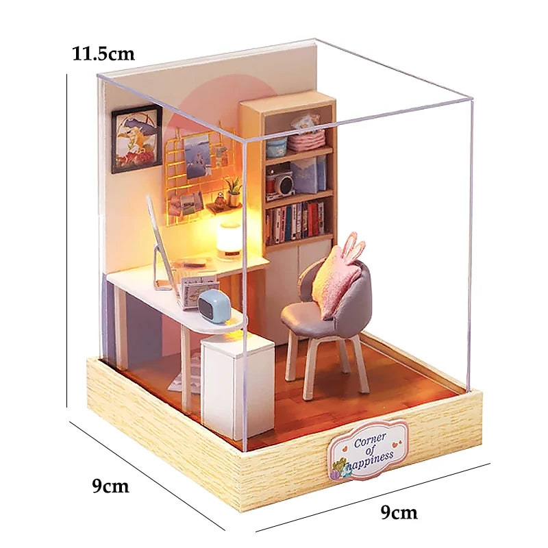 Wooden Miniature Doll House DIY Small House Kit 3D Puzzle Assemble Building Model Home Bedroom Decoration With Furniture Gifts