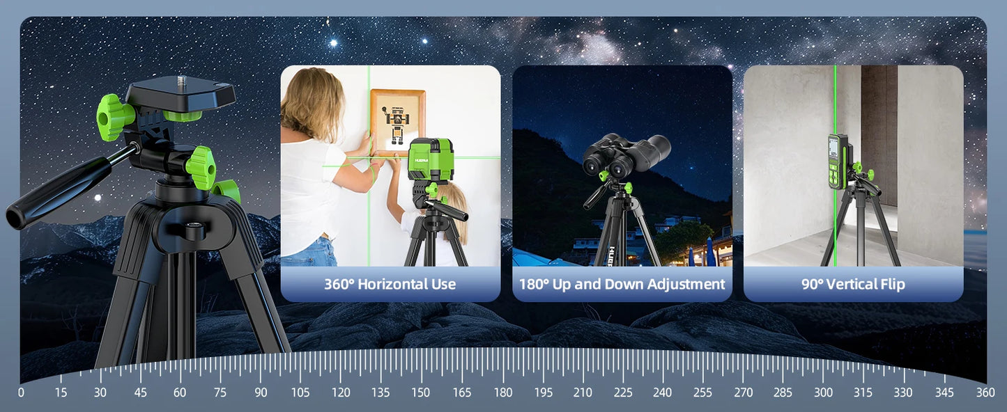 Huepar Multifunction Laser Level Tripod 1.52M With 360° Rotation Pan Head & Level Bubble Adjustable Stand For Laser Meter,Camera