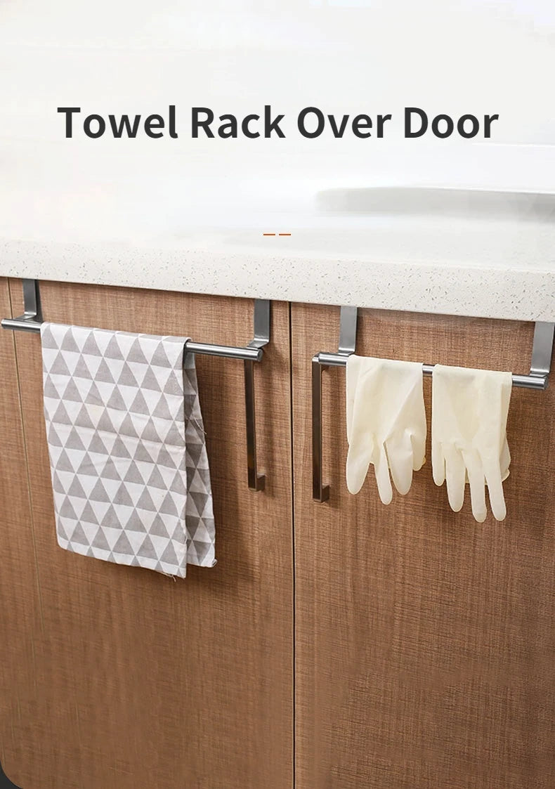 1/2Pcs Towel Rack Over Door Towel Bar Hanging Holder Stainless Steel Bathroom Kitchen Cabinet White Black Towel Rag Shelf Hanger