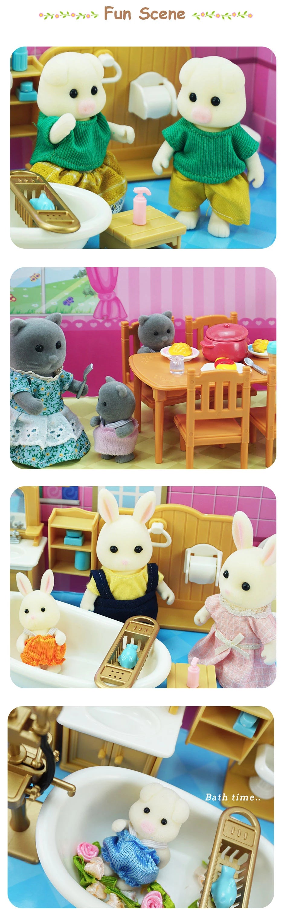 Rabbit Doll 1/12 Micro Dollhouse Reindeer Sheep Elephant Squirrel Family Kitchen Toy Miniature Furniture Set Girl Toy Gift