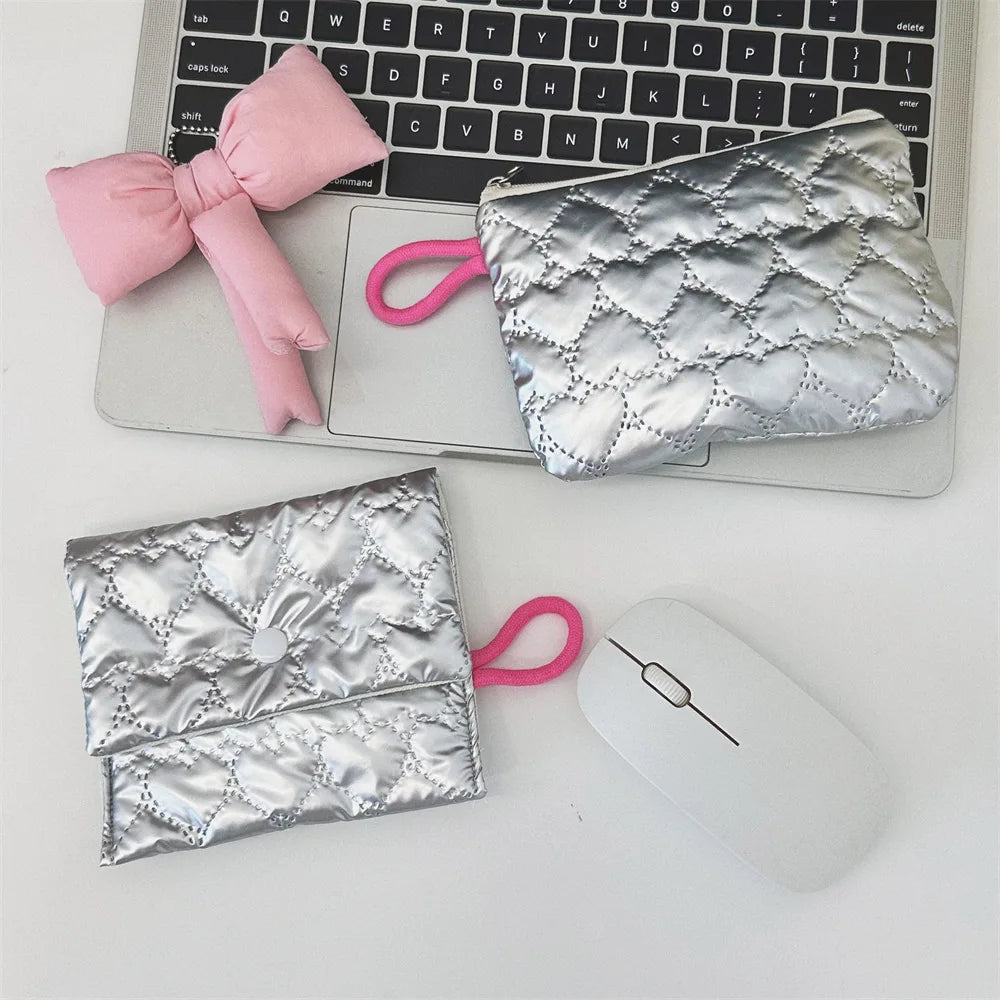 Silver Lingge Bow Pattern Coin Purses Small Canvas Coin Wallet Lady Girls Earphone Coin Key Money Storage Bag Zipper Pouch