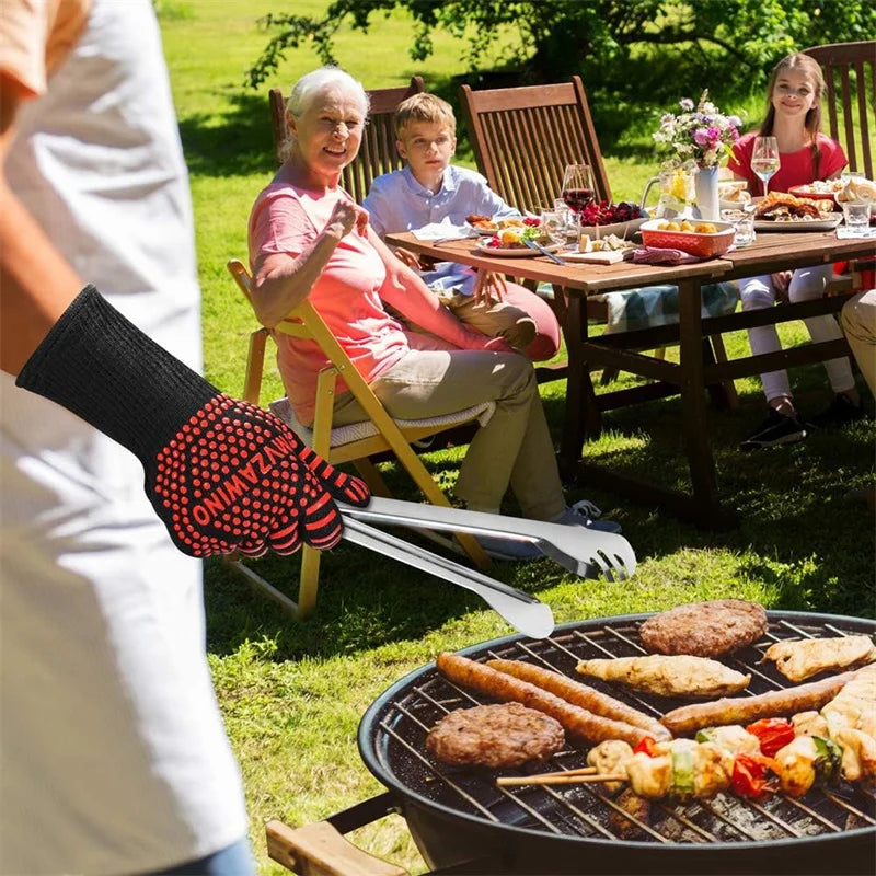 BBQ Gloves Fireproof Heat Resistant Oven Mitts Silicone Non-Slip Kitchen Grilling Gloves Barbecue Cooking Baking Smoker Gloves
