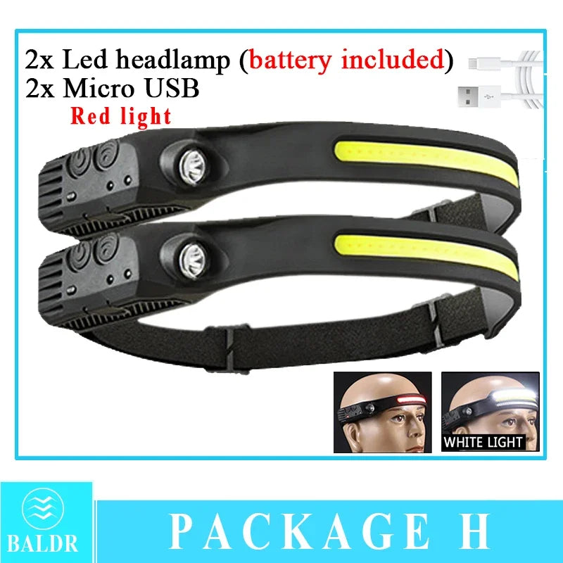 Head Led Light Sensor HeadLight Type-c Rechargeable Head Torch Light Front Led Head Flashlight Super Bright Waterproof Headlamp
