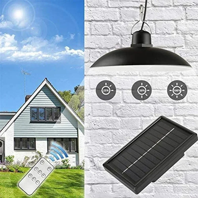2/1 Head Solar Pendant Light Remote Outdoor Lamp Waterproof Power Garden Chandelier Indoor Garden Yard Shed Barn LED with Remote