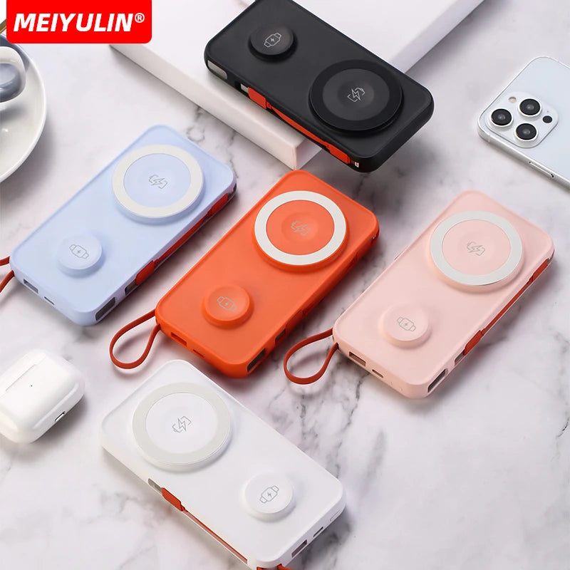 10000mAh Magnetic Wireless Power Bank With Cable Portable USB C Fast Charging External Battery For IPhone 15 Samsung Apple Watch