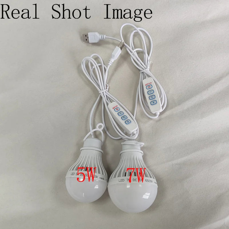 DC5V Led Camping Light 5W/7W Usb Emergency Bulb 3-color Dimmable Hanging Tent Light Barbecue Fishing Repair Outdoor Equipment
