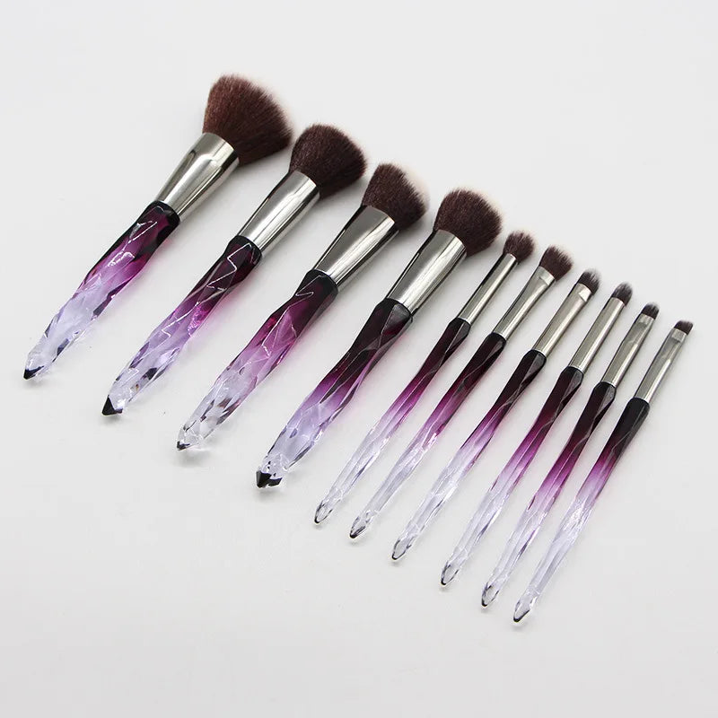Makeup Brush Set 10Pcs Crystal Eyebrow Shadow Lip Pencil Blush Cosmetic Brushes Transparent Diamond Handle Novice Beauty Tools