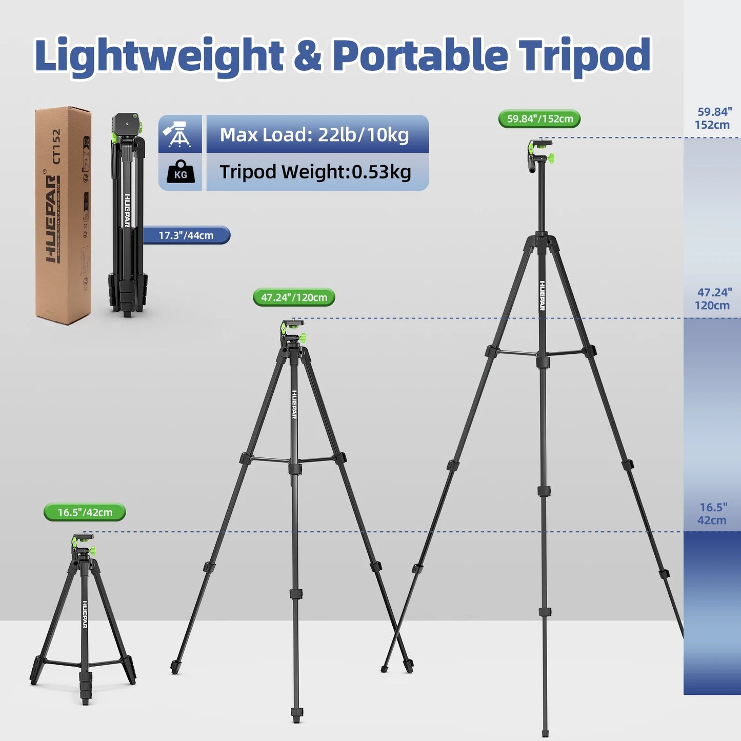 Huepar Multifunction Laser Level Tripod 1.52M With 360° Rotation Pan Head & Level Bubble Adjustable Stand For Laser Meter,Camera
