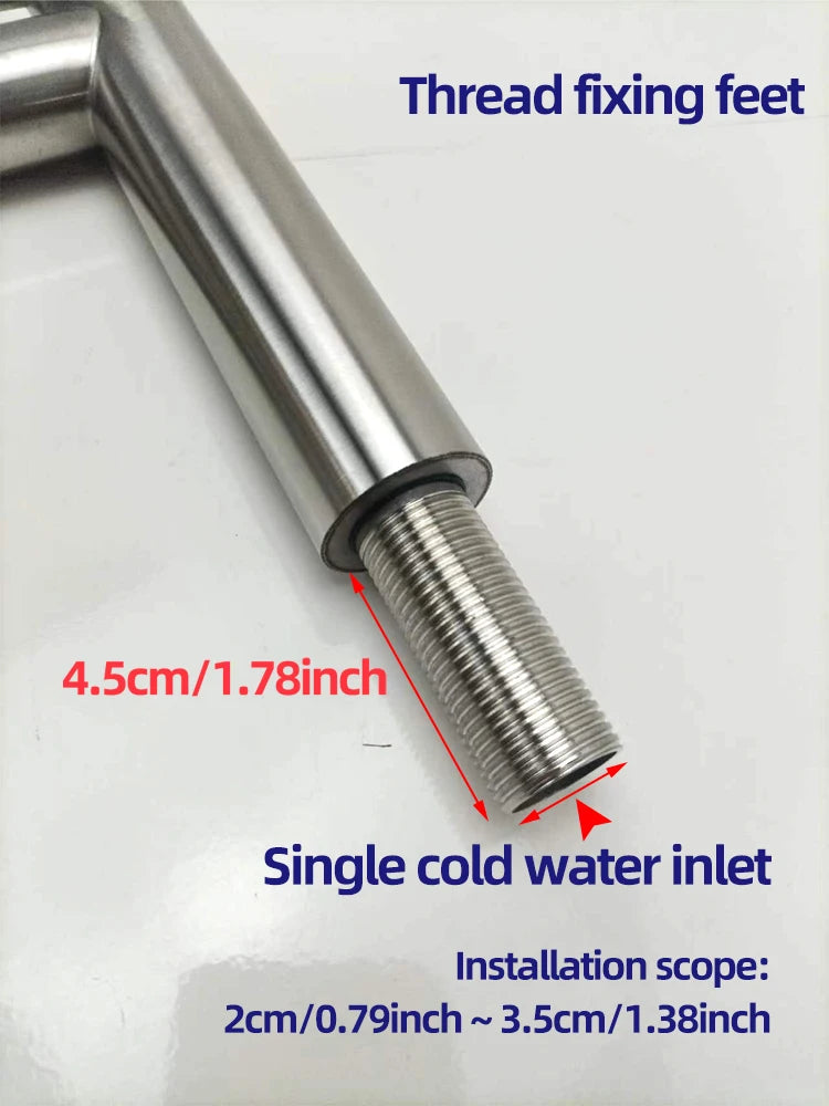 Basin Faucet 304 Stainless Steel Single Cold Water Tap Black Silver Color Deck Mounted Basin Sink Tap G1/2