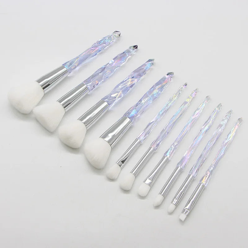 Makeup Brush Set 10Pcs Crystal Eyebrow Shadow Lip Pencil Blush Cosmetic Brushes Transparent Diamond Handle Novice Beauty Tools