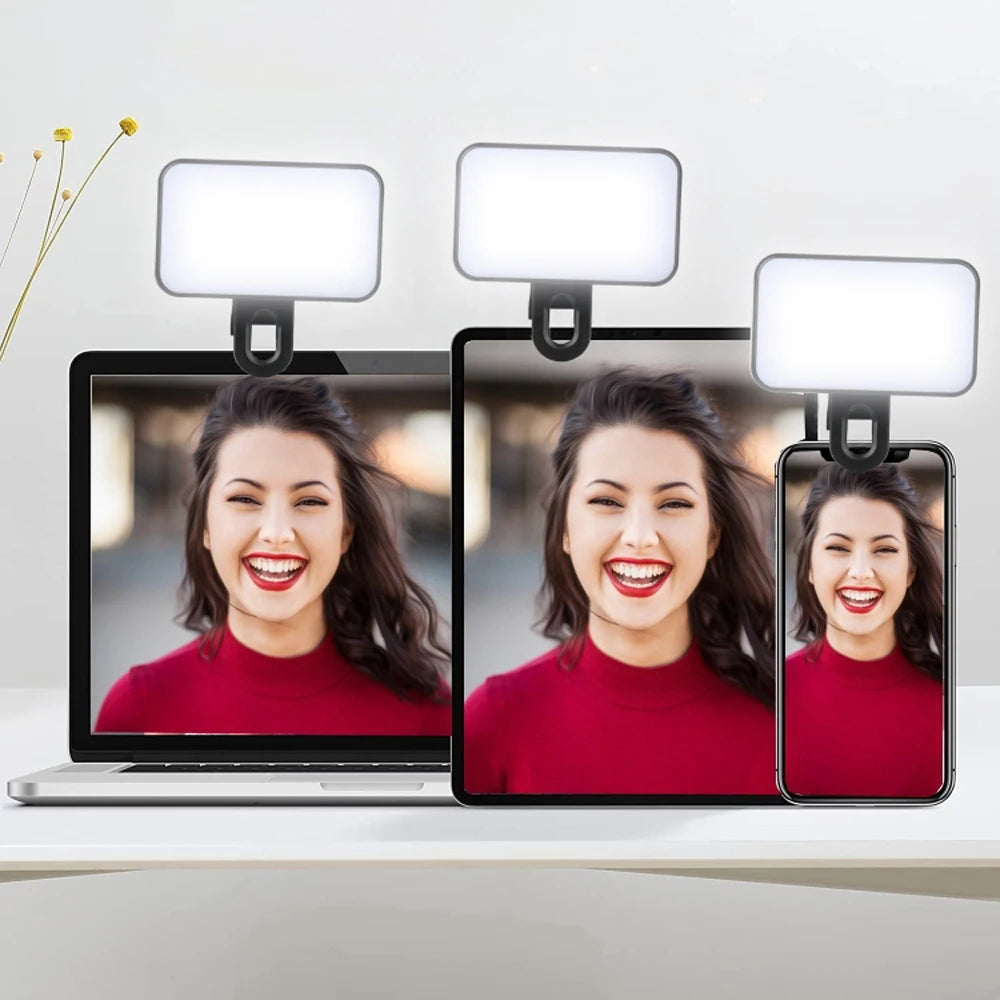New Portable Mini Selfie Fill Light Rechargeable 3 Modes Adjustable Brightness Clip On For Mobile Phone Computer Fill Light