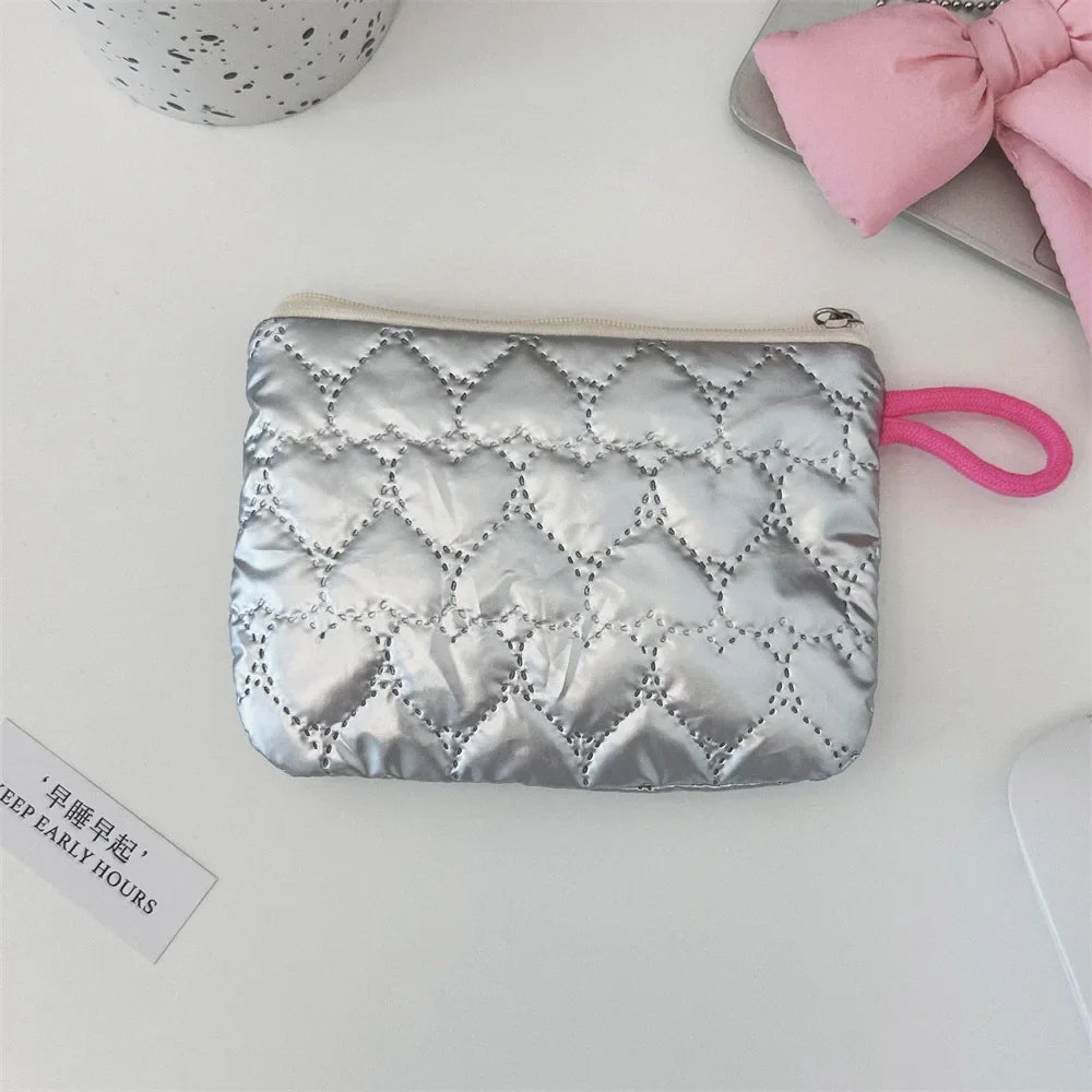 Silver Lingge Bow Pattern Coin Purses Small Canvas Coin Wallet Lady Girls Earphone Coin Key Money Storage Bag Zipper Pouch