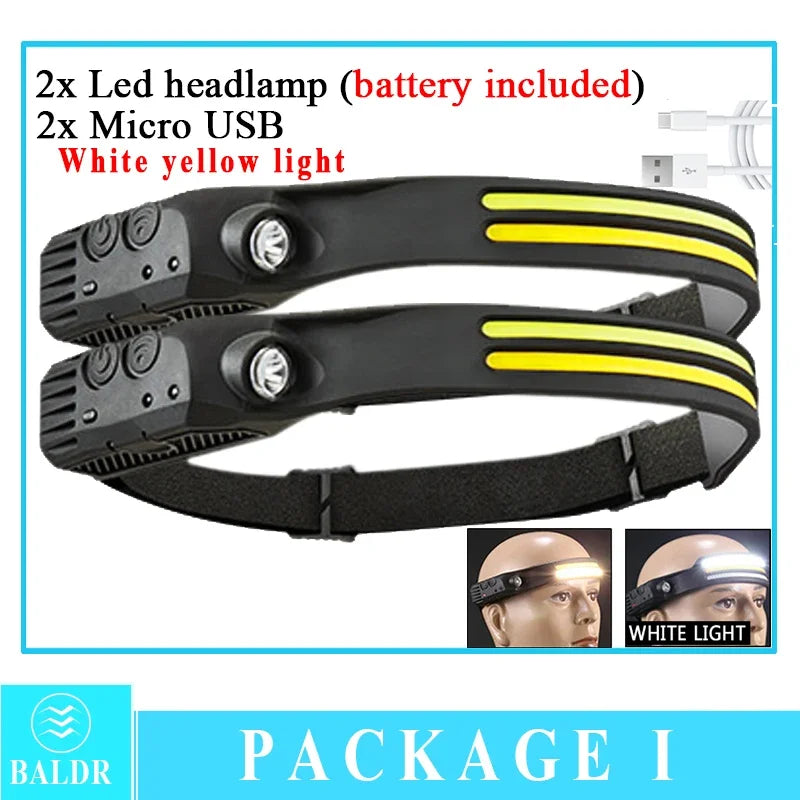 Head Led Light Sensor HeadLight Type-c Rechargeable Head Torch Light Front Led Head Flashlight Super Bright Waterproof Headlamp
