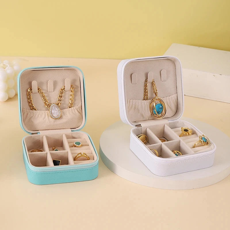 1pc Portable Jewelry Organizer Display Travel Jewelry Case Boxes Earrings Necklace Ring Jewelry Box Leather Storage Box