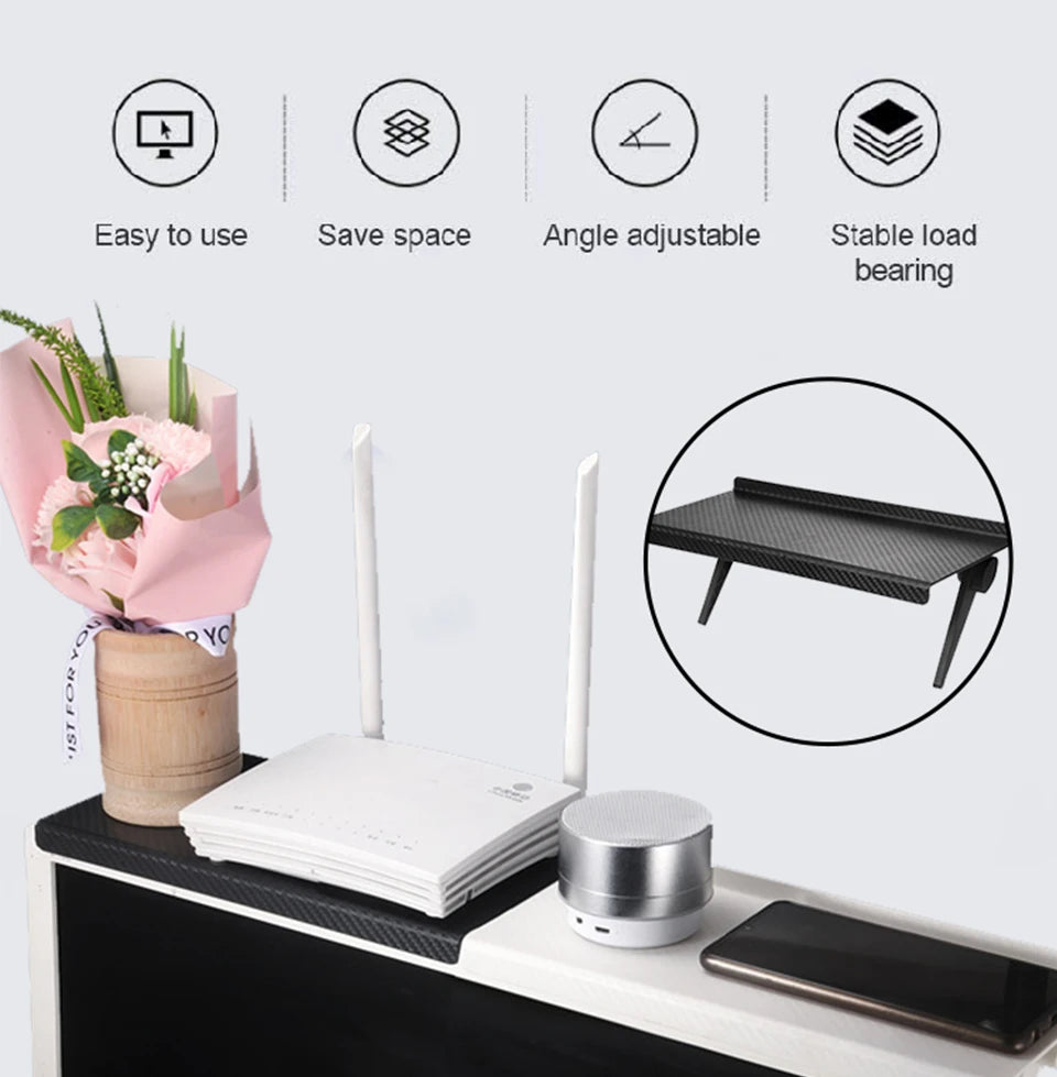 TV Screen Top Shelf Adjustable Computer Monitor Desktop Display Stand Storage Rack Holder Home Office Organizer
