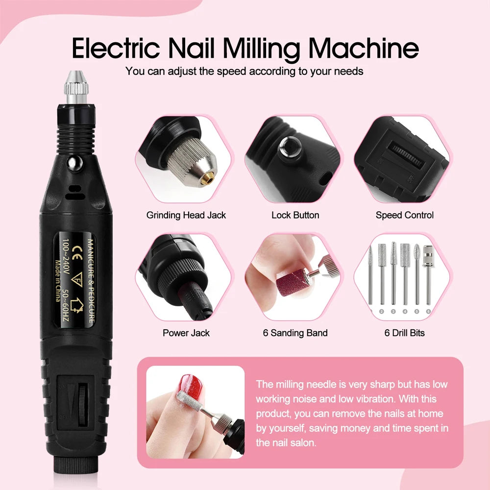 LULAA Strong Electric Nail Sander Nail Drill Machine Grinding Equipment Milling Cutter For Manicure Pedicure Polishing Tools