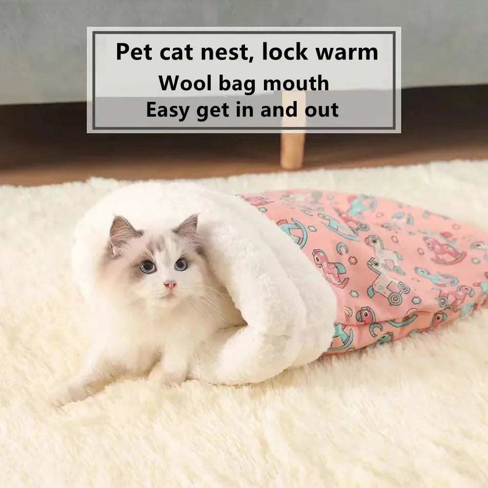 Cat Sleeping Bag Soft Cuddly Fluffy Feel Thickened Pet Pocket Type Quilt Bed Kitten Puppy Soft Comfortable Nest Pet Supplies
