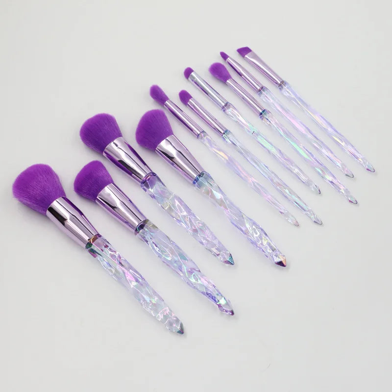 Makeup Brush Set 10Pcs Crystal Eyebrow Shadow Lip Pencil Blush Cosmetic Brushes Transparent Diamond Handle Novice Beauty Tools