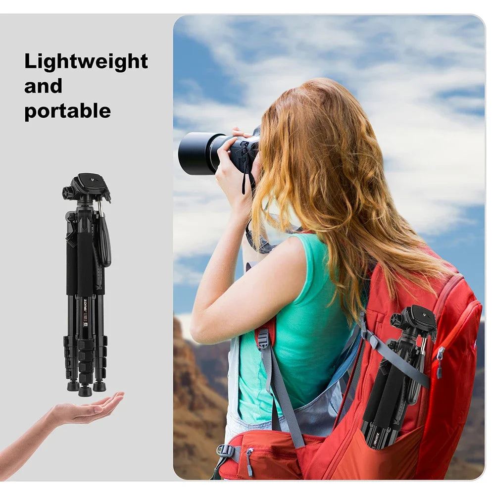 Q188 187cm/73in Tall Tripod Stand for Professional Camera Spotlight Telescope Binoculars 360° Rotatable Phone Holder for Video