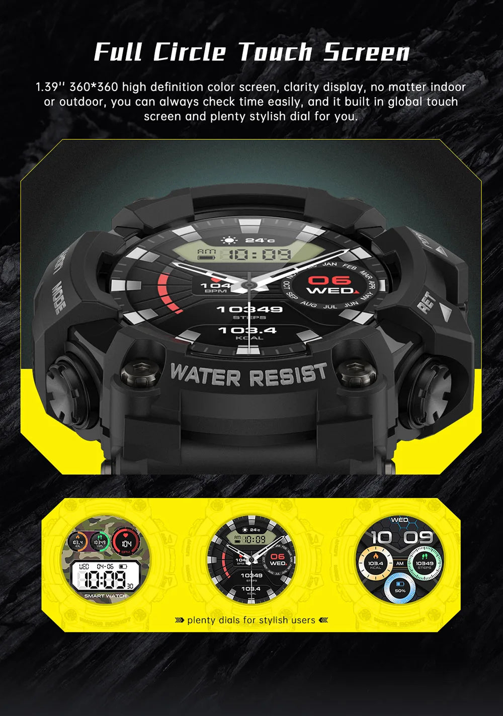 T6plus Compass Altitude Air Pressure Smart Watch 100+ Sport Mode Fitness Tracker Outdoor Military Smartwatch