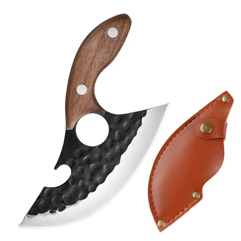 Barbecue Knife Can Open Bottle Cleaver Meat Fruit Vegetables Utility Boning Knife Kitchen Chef Knives Wooden Handle With Sheath