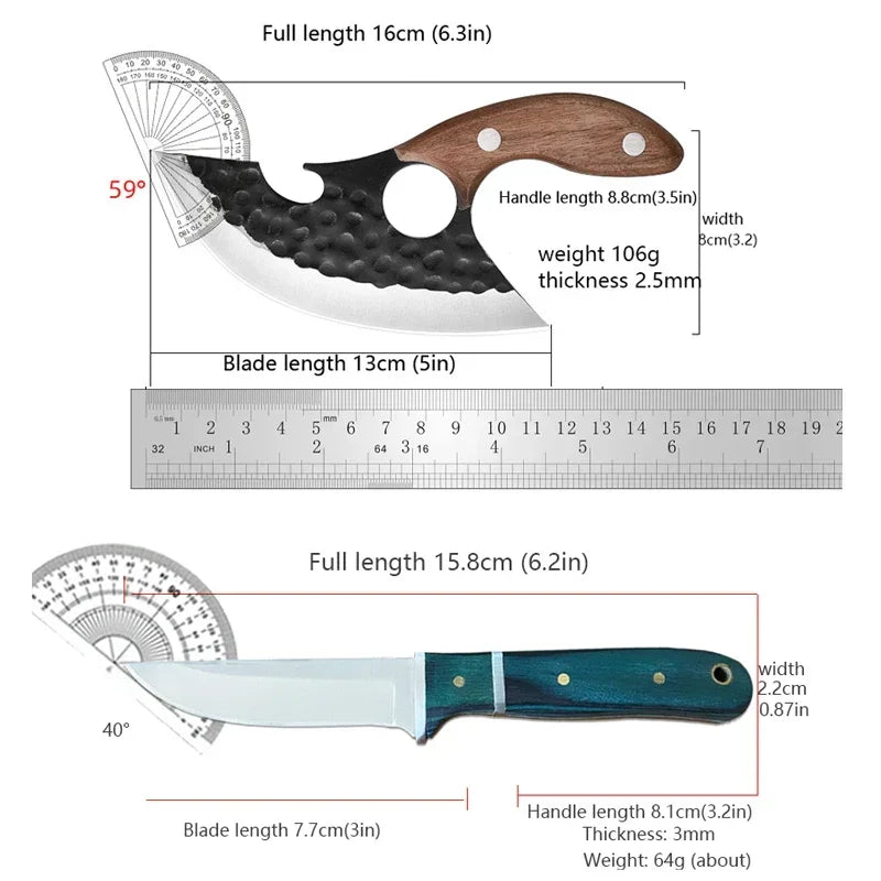 Barbecue Knife Can Open Bottle Cleaver Meat Fruit Vegetables Utility Boning Knife Kitchen Chef Knives Wooden Handle With Sheath