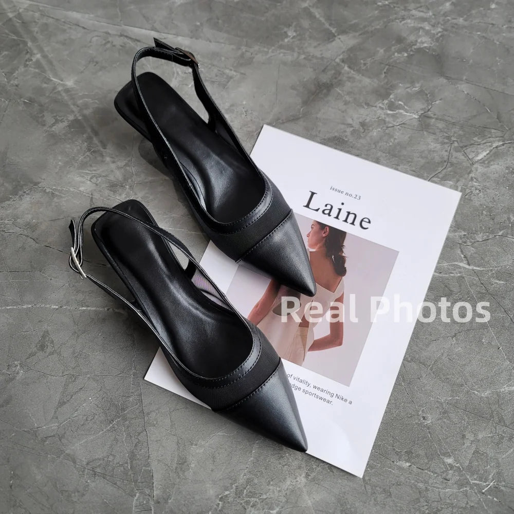 FEDONAS Ins Women Kitten Heels Slingbacks Sandals Leopard Genuine Leather Pointed Toe Party Wedding Shoes Woman Quality Pumps