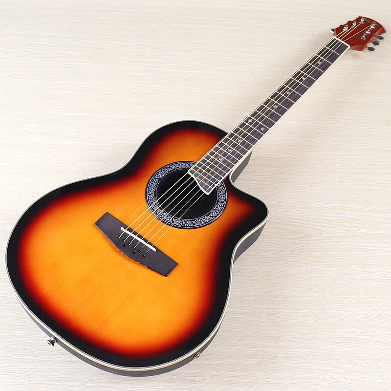 Ovation Model 41 Inch Round Back Electric Acoustic Guitar Cutaway Design 6 Strings Folk Style With Pick Up