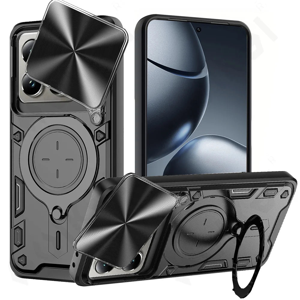 Case For Xiaomi 14T Redmi Note 13 Pro Plus 4G 5G Redmi Note 13 Pro Magnetic Rotat Camera Slide Protector Ring 360 Stand Cover