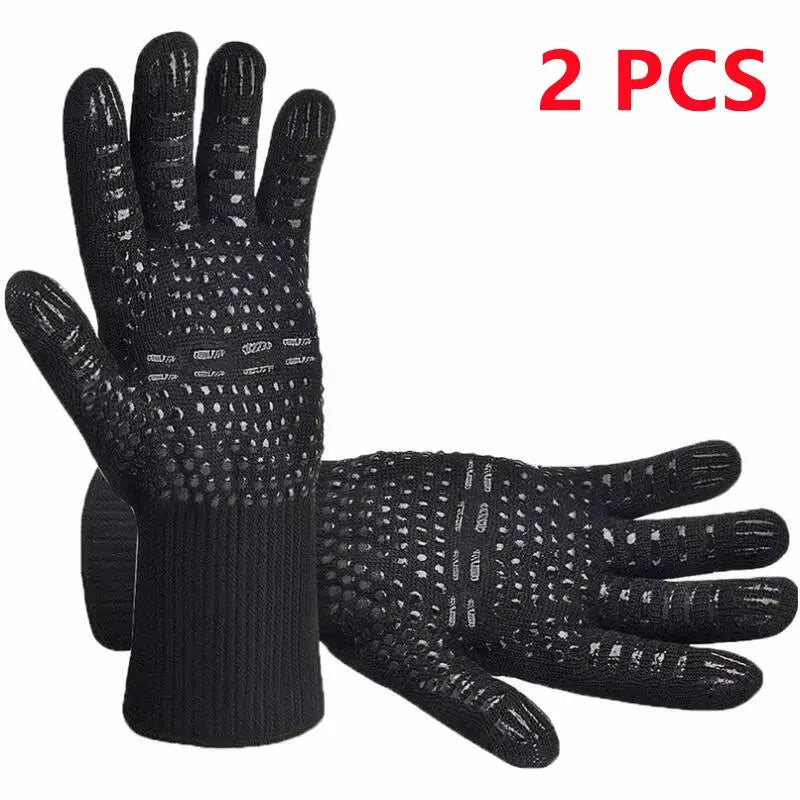 BBQ Gloves Fireproof Heat Resistant Oven Mitts Silicone Non-Slip Kitchen Grilling Gloves Barbecue Cooking Baking Smoker Gloves