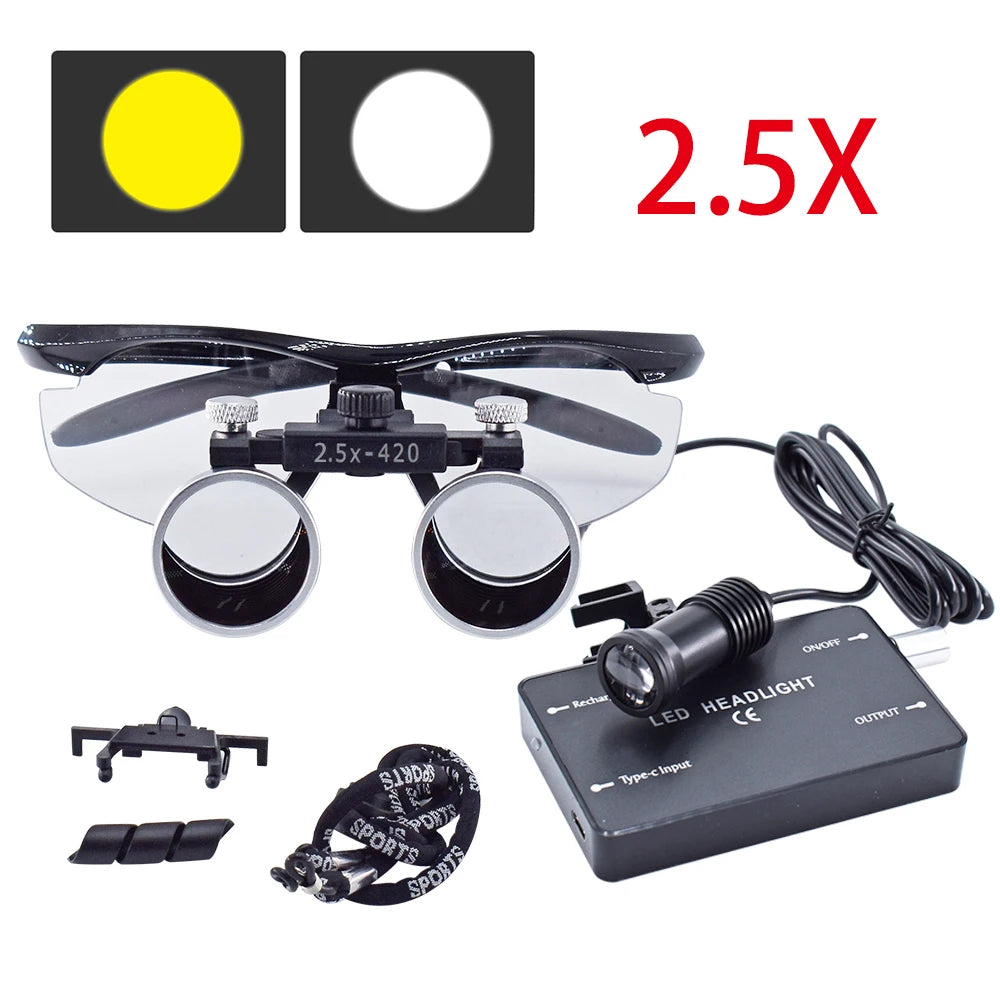 Dental Loupes Dental Magnifier Dental Lab Medical Loupes Magnification Binocular 2.5/3.5x Headlight Headlamp 3W/5W Seperately