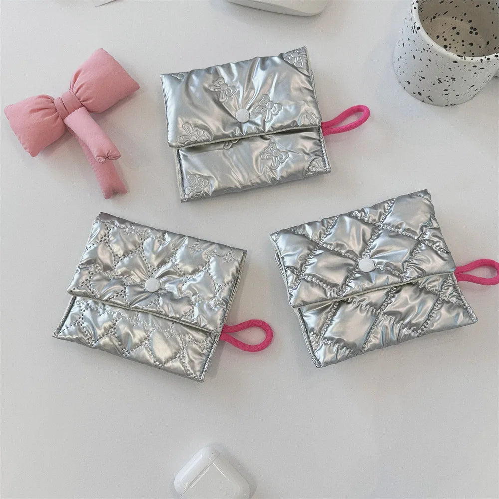 Silver Lingge Bow Pattern Coin Purses Small Canvas Coin Wallet Lady Girls Earphone Coin Key Money Storage Bag Zipper Pouch