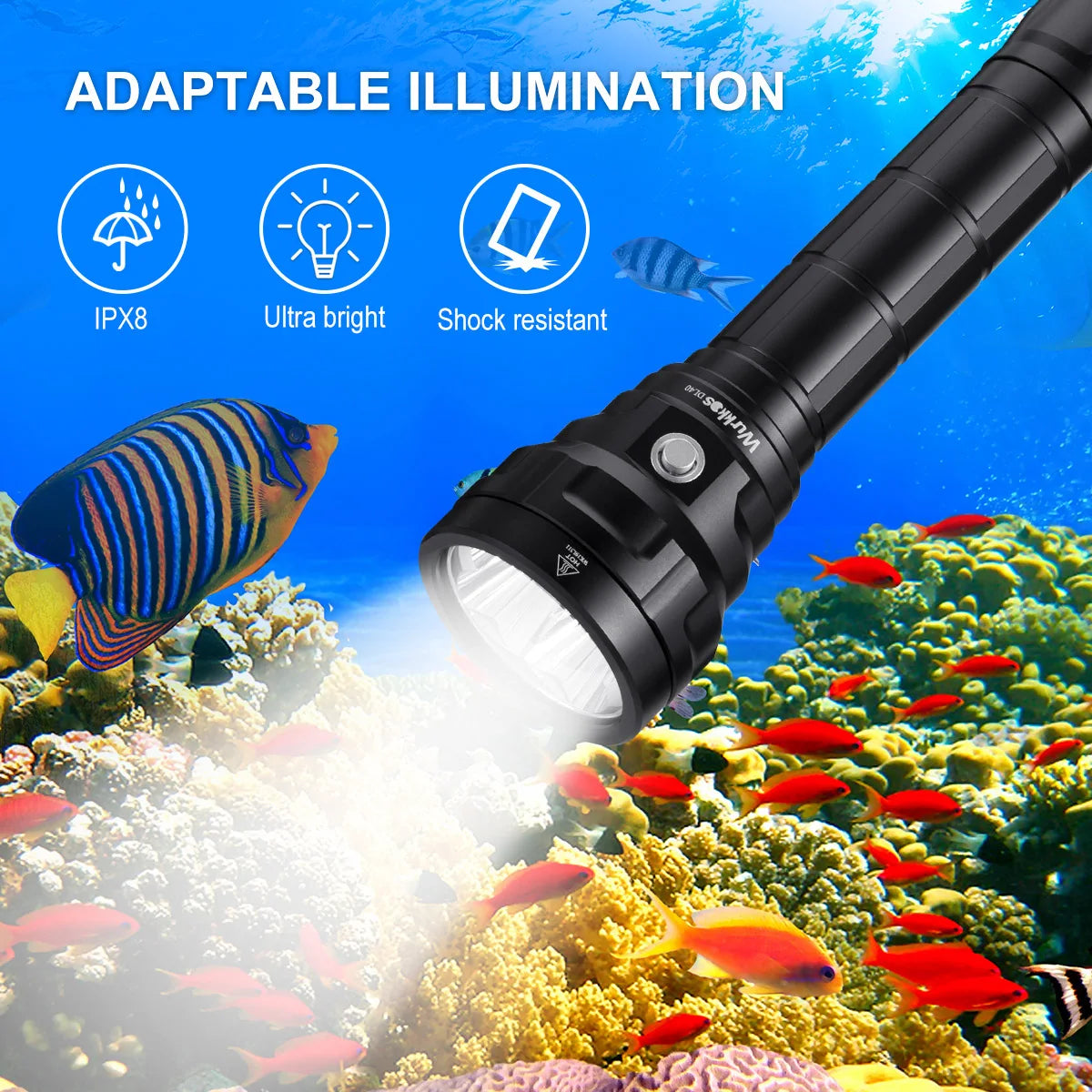 Wurkkos DL40 Scuba Diving Lamp 26650 Ultra Powerful Flashlight 5000LM 4*LH351D LED Work Light IPX-8 Underwater Fishing Lantern