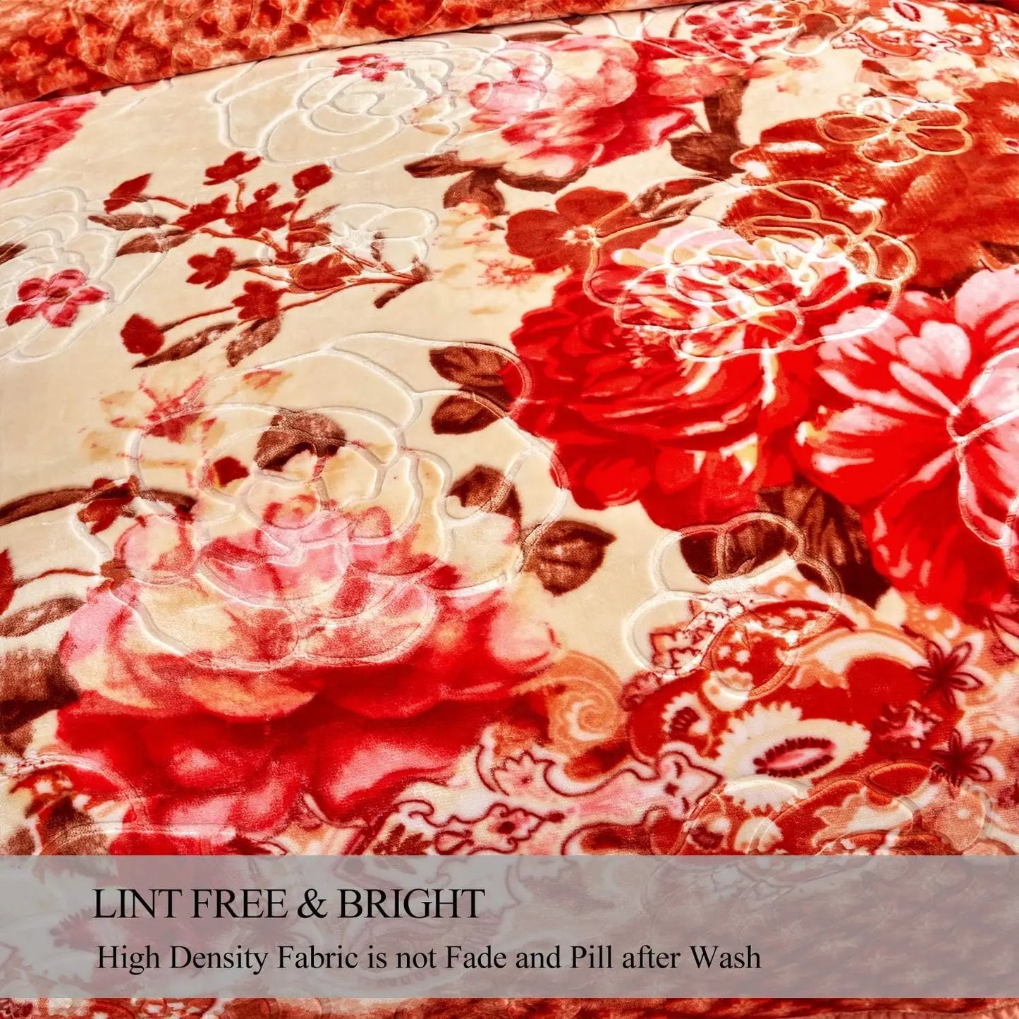 JML Plush Raschel Blanket, Korean Style Mink Blankets - Silky Soft, 2 Ply Printed Fleece Blanket (Orange Floral, Queen)