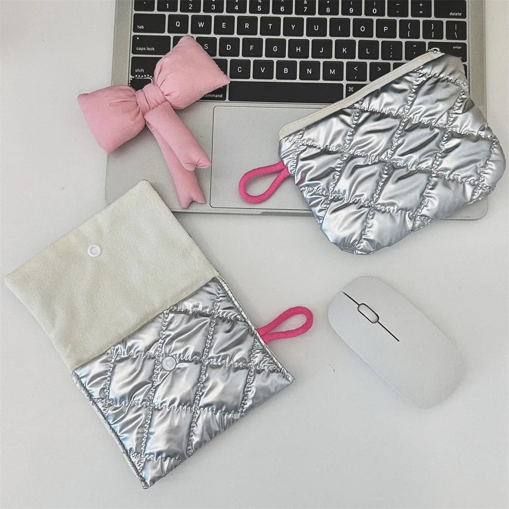 Silver Lingge Bow Pattern Coin Purses Small Canvas Coin Wallet Lady Girls Earphone Coin Key Money Storage Bag Zipper Pouch