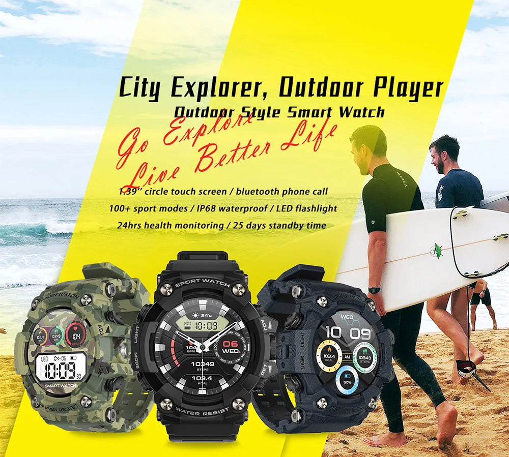 T6plus Compass Altitude Air Pressure Smart Watch 100+ Sport Mode Fitness Tracker Outdoor Military Smartwatch