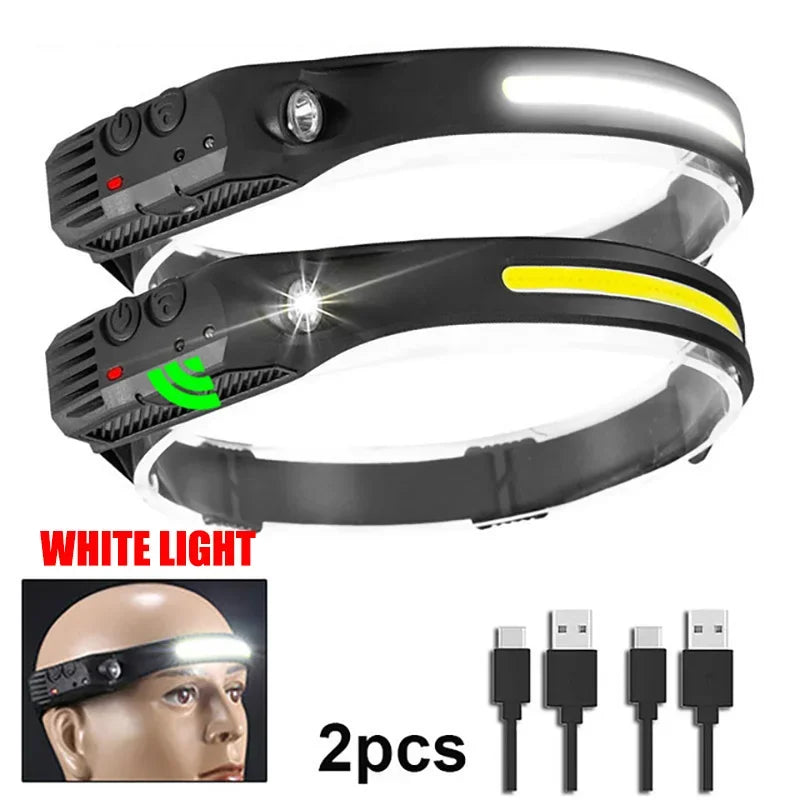 Head Led Light Sensor HeadLight Type-c Rechargeable Head Torch Light Front Led Head Flashlight Super Bright Waterproof Headlamp